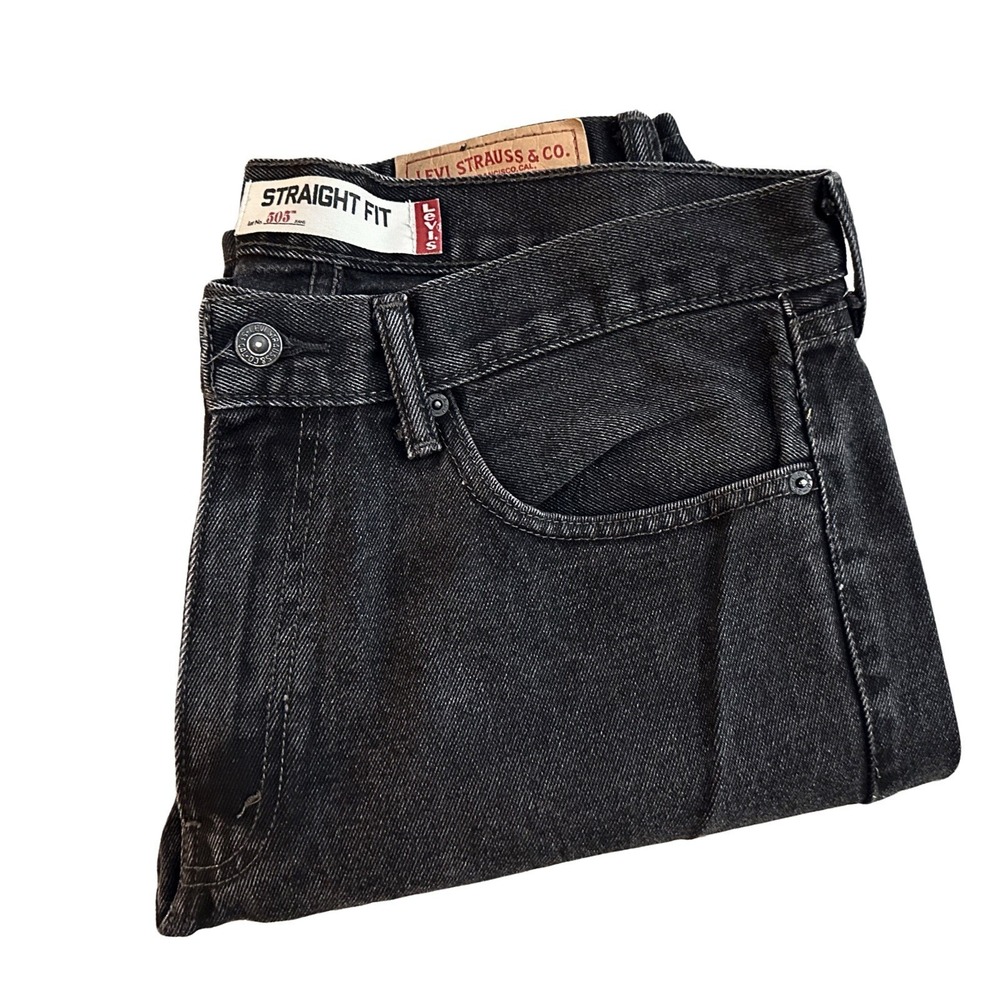 Levi's 505 Men's Jeans 34x29 Straight Leg Faded Black Denim Regular Fit Pants - Picture 12 of 14